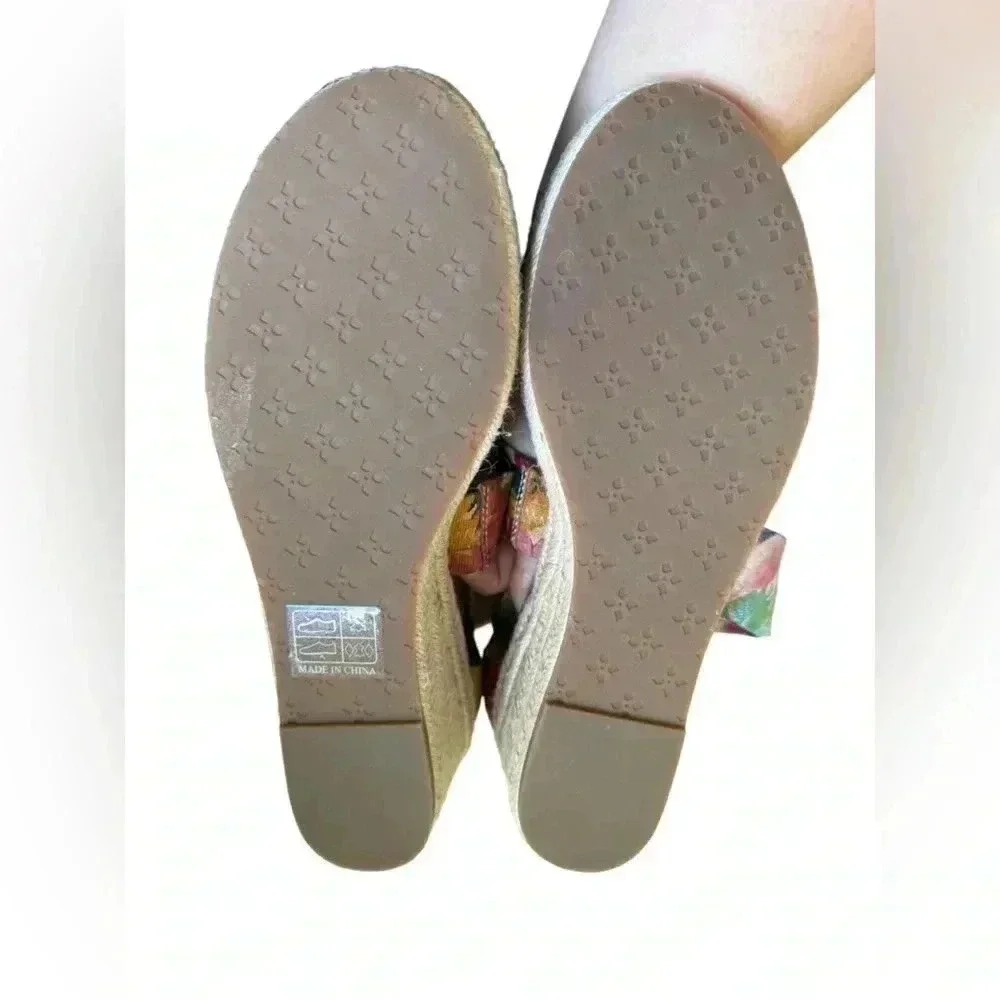 Patricia Nash leather floral “Rubia” espadrille wedge sandals in Spring Multi